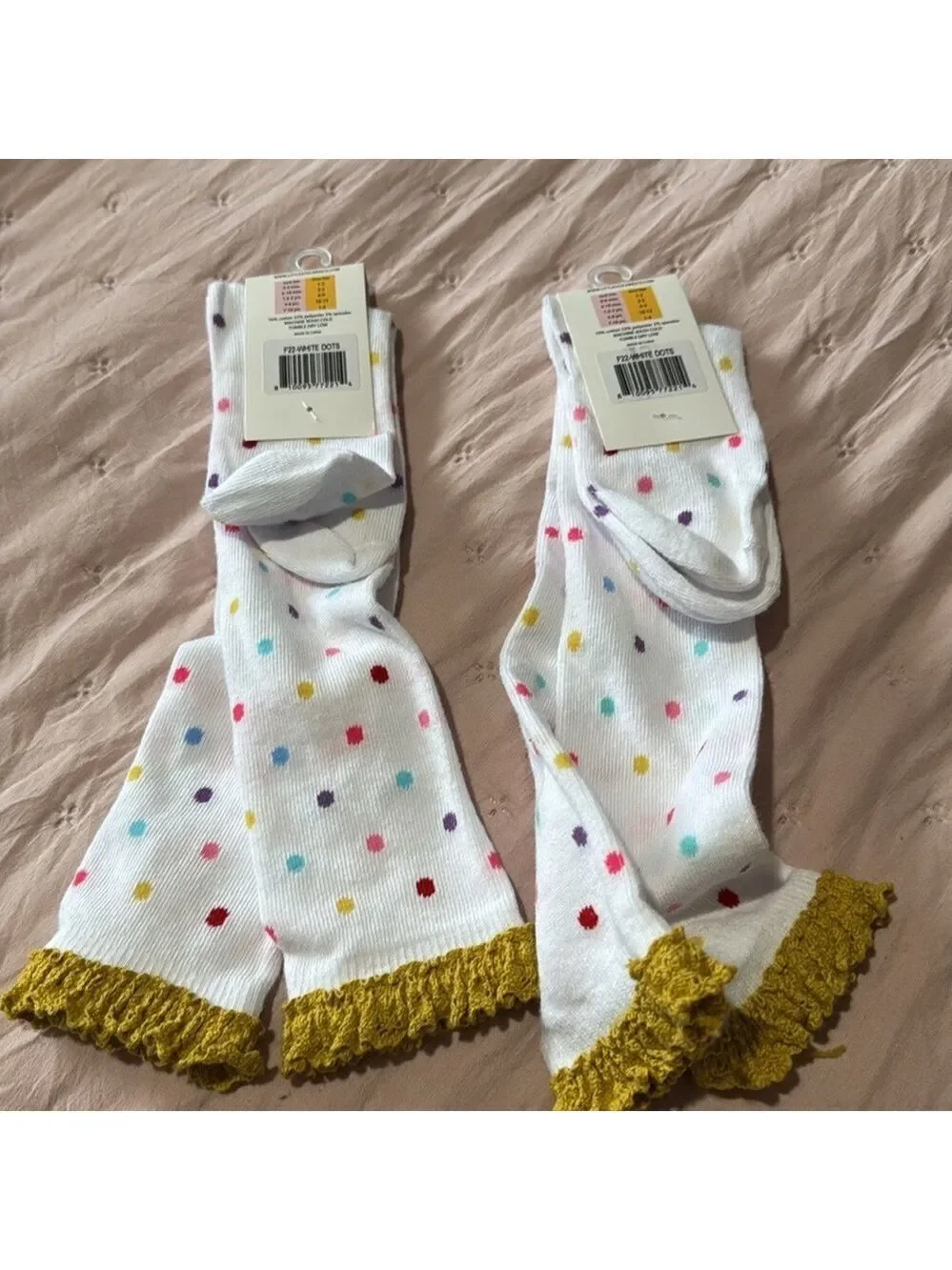 Bundle of 2 white dotted high  knee lace socks